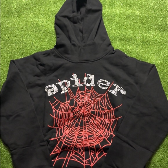 Black/Red Sp5der Rhinestone Hoodie